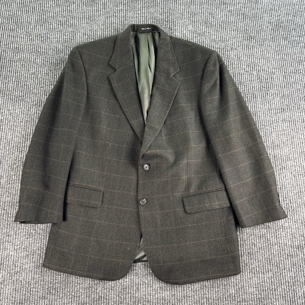 Pincus Brothers Maxwell Sport Coat 42 S Green Lambswool Windowpane Herringbone